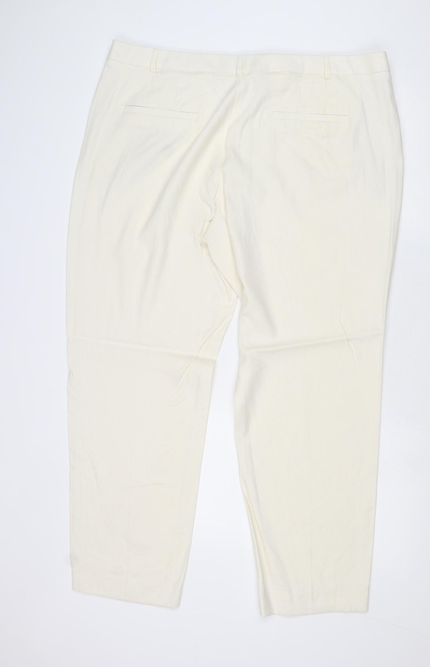 Marks and Spencer Womens Beige Linen Trousers Size 20 Regular Zip