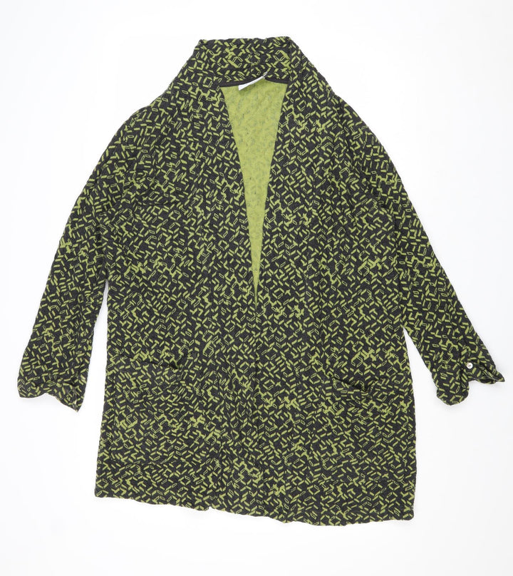 Adini Womens Green V-Neck Geometric Cotton Pullover Jumper Size S