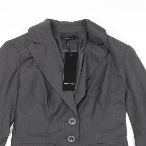 Vera Moda Womens Grey Striped Polyester Jacket Suit Jacket Size 8