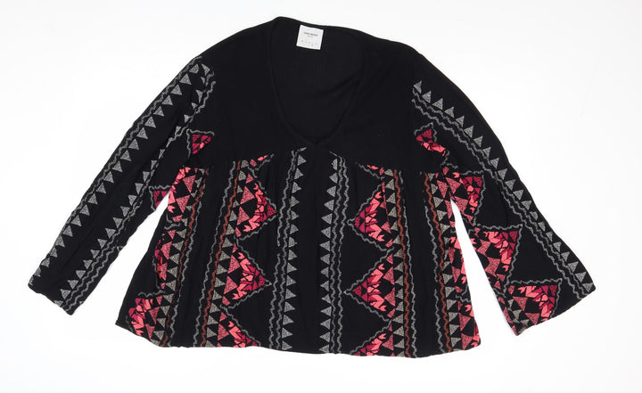 Vera Moda Womens Black Geometric Viscose Basic Blouse Size XS Round Neck
