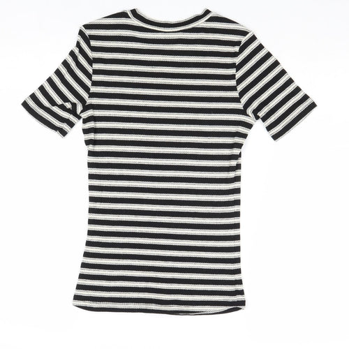 H&M Womens Black Striped Polyester Basic T-Shirt Size XS Round Neck