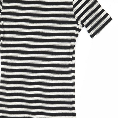 H&M Womens Black Striped Polyester Basic T-Shirt Size XS Round Neck