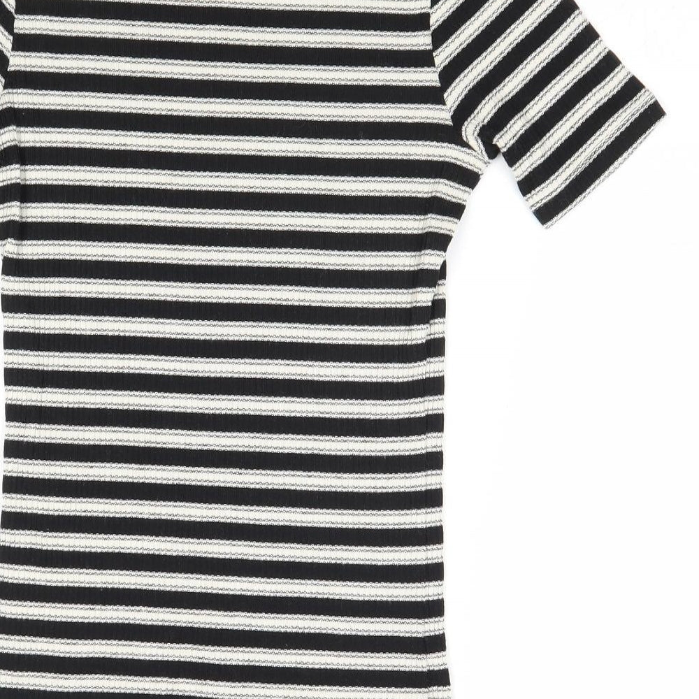 H&M Womens Black Striped Polyester Basic T-Shirt Size XS Round Neck