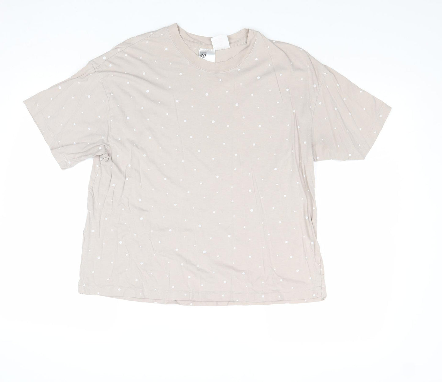 H&M Womens Beige Polka Dot Cotton Basic T-Shirt Size M Round Neck