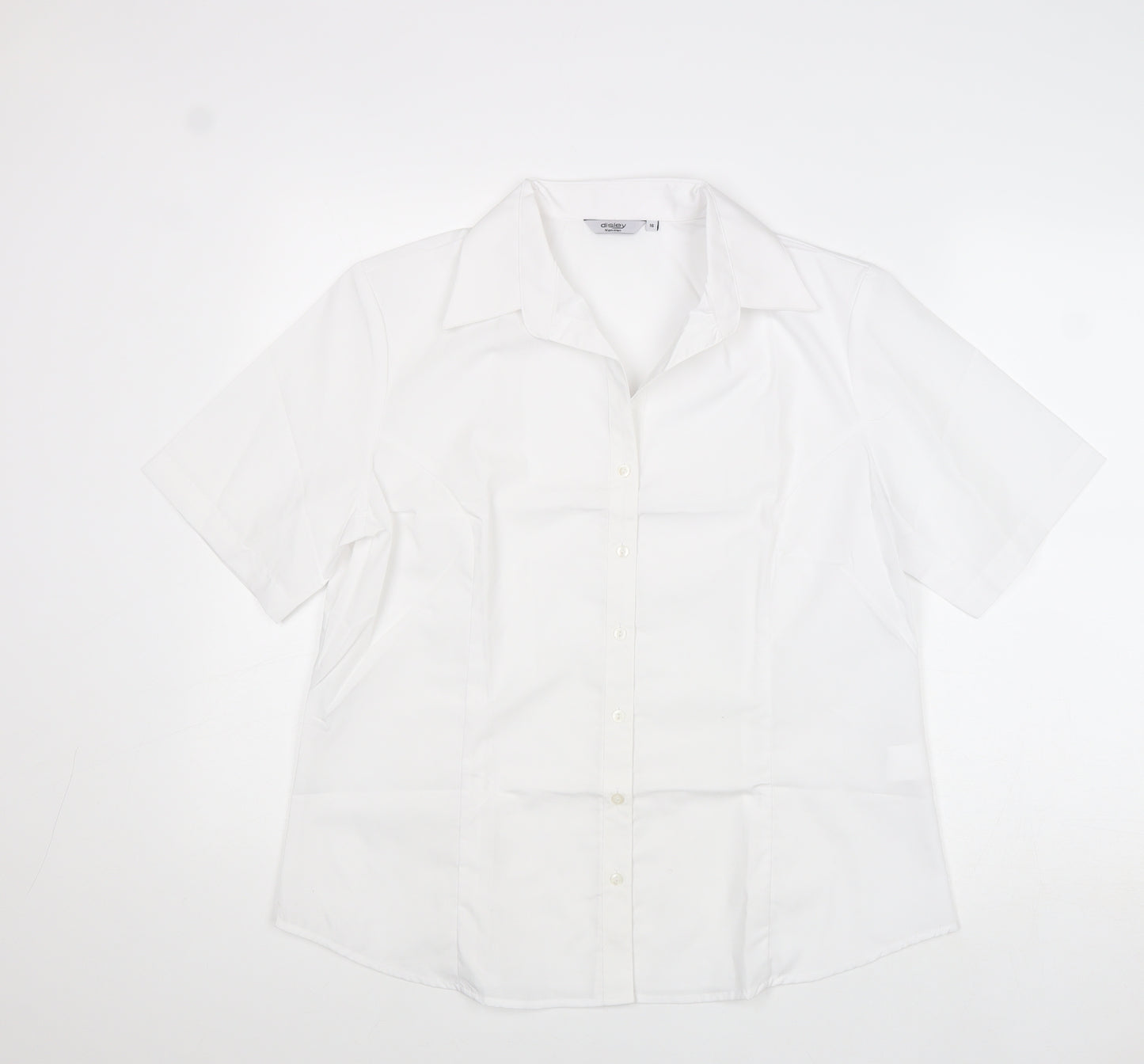 Disley Womens White Polyester Basic Button-Up Size 16 Collared