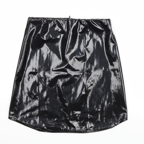 Missguided Womens Black Polyester A-Line Skirt Size 8 Zip