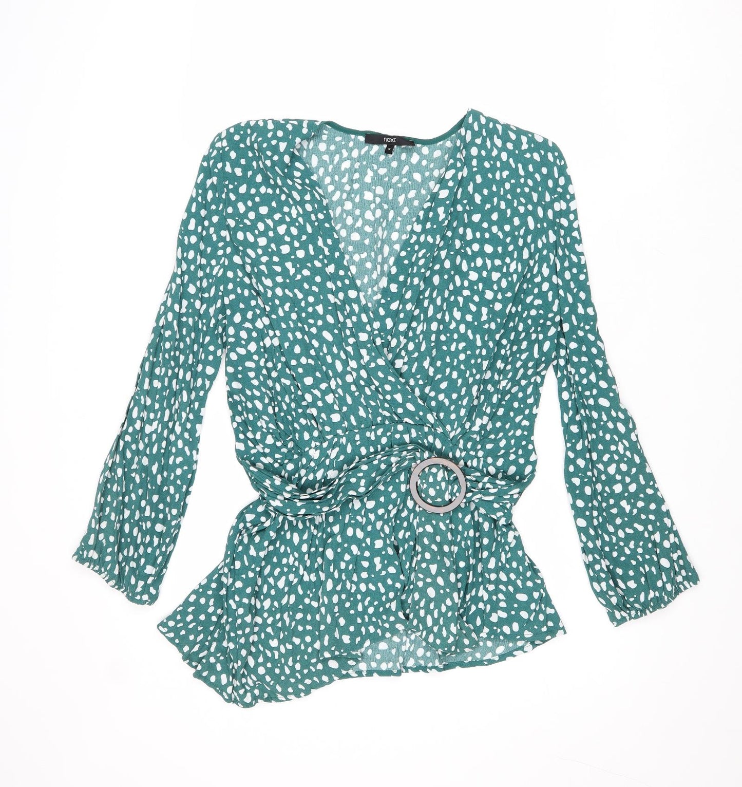 NEXT Womens Green Geometric Viscose Basic Blouse Size 10 V-Neck