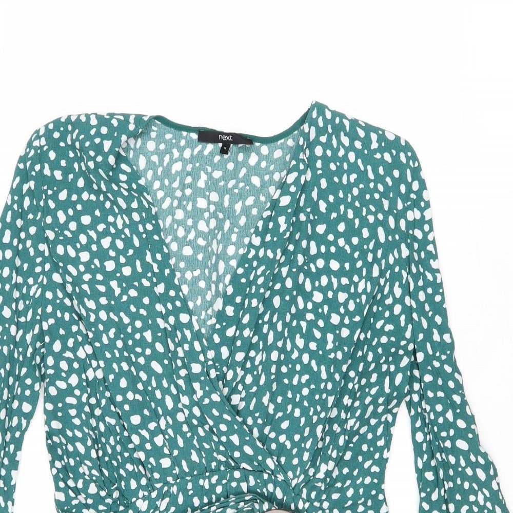 NEXT Womens Green Geometric Viscose Basic Blouse Size 10 V-Neck