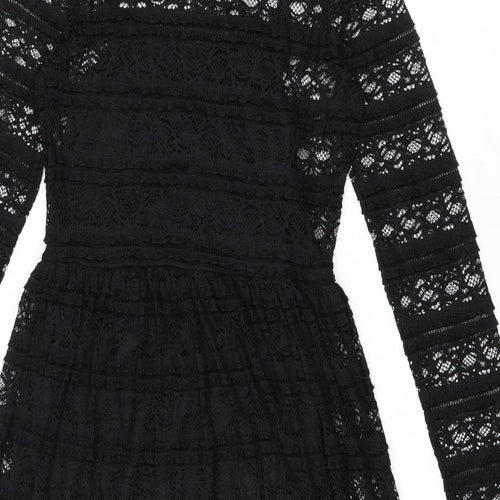 Very Womens Black Geometric Polyamide Fit & Flare Size 8 Round Neck Button