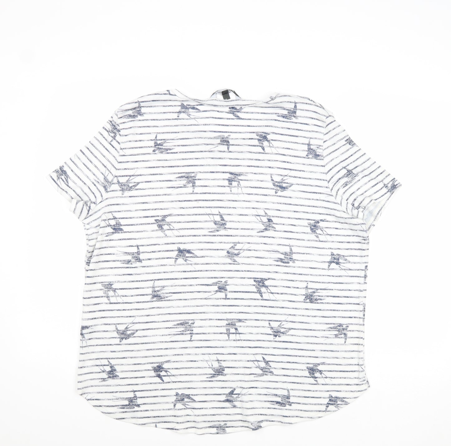 Bonmarché Womens White Striped Polyester Basic T-Shirt Size 20 Round Neck - Bird Pattern