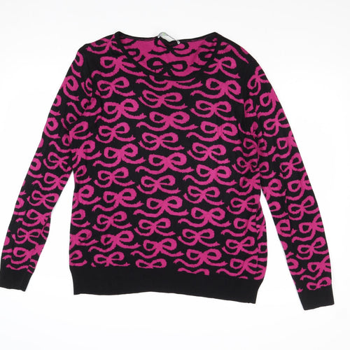 Marks and Spencer Womens Pink Round Neck Geometric Acrylic Pullover Jumper Size 16 - Bow Pattern
