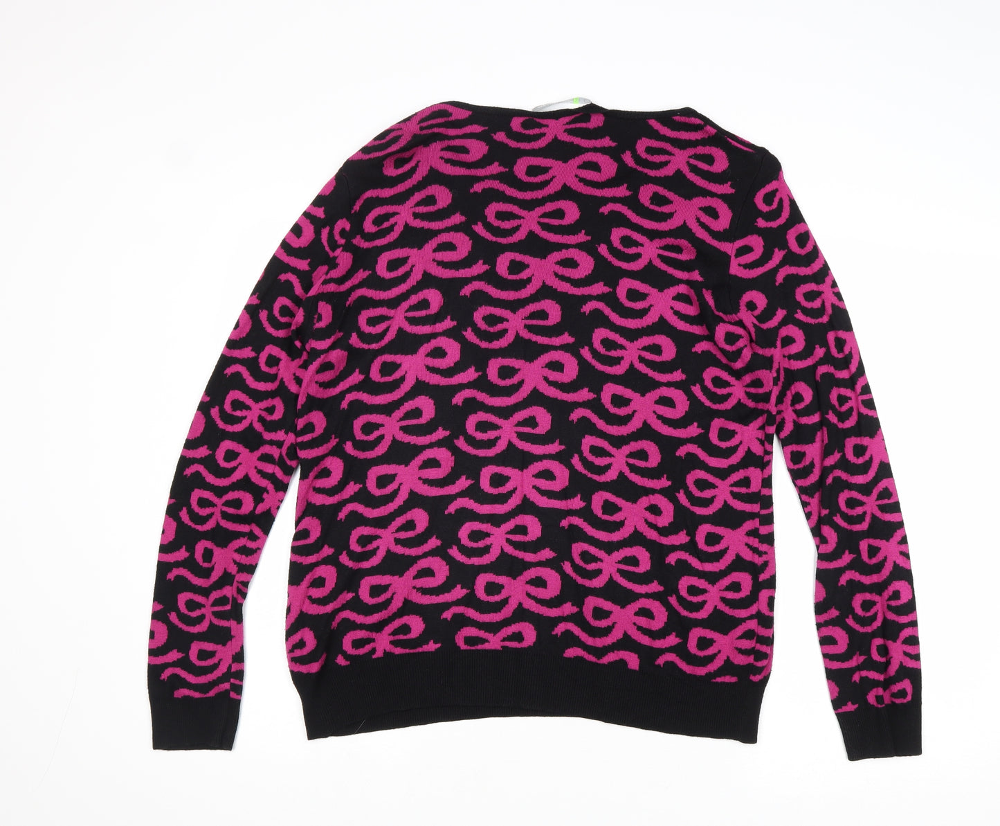 Marks and Spencer Womens Pink Round Neck Geometric Acrylic Pullover Jumper Size 16 - Bow Pattern