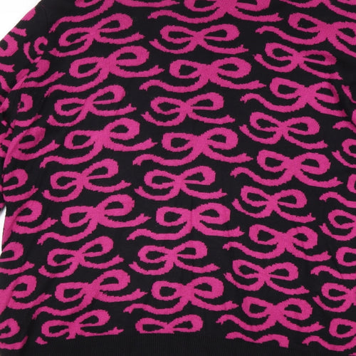 Marks and Spencer Womens Pink Round Neck Geometric Acrylic Pullover Jumper Size 16 - Bow Pattern