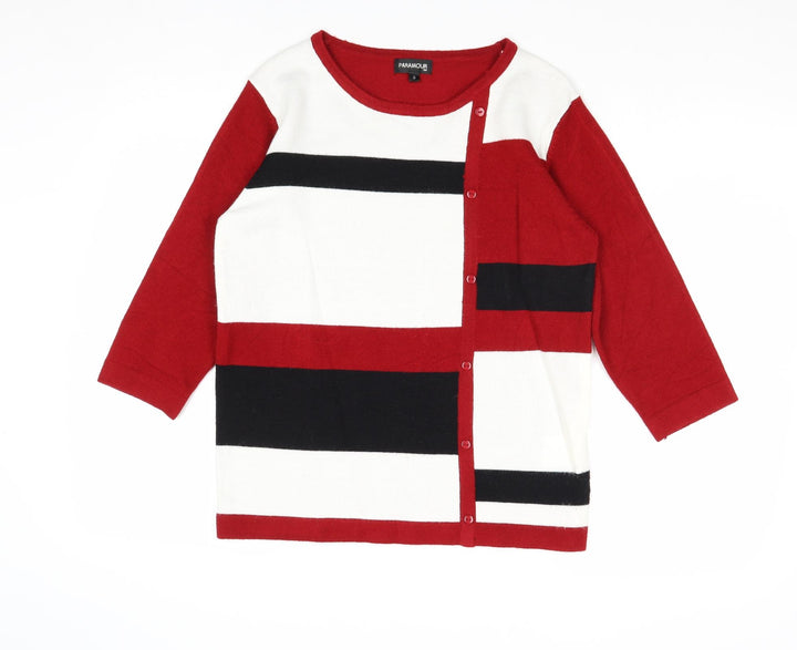 Paramour Womens Red Round Neck Geometric Acrylic Pullover Jumper Size S