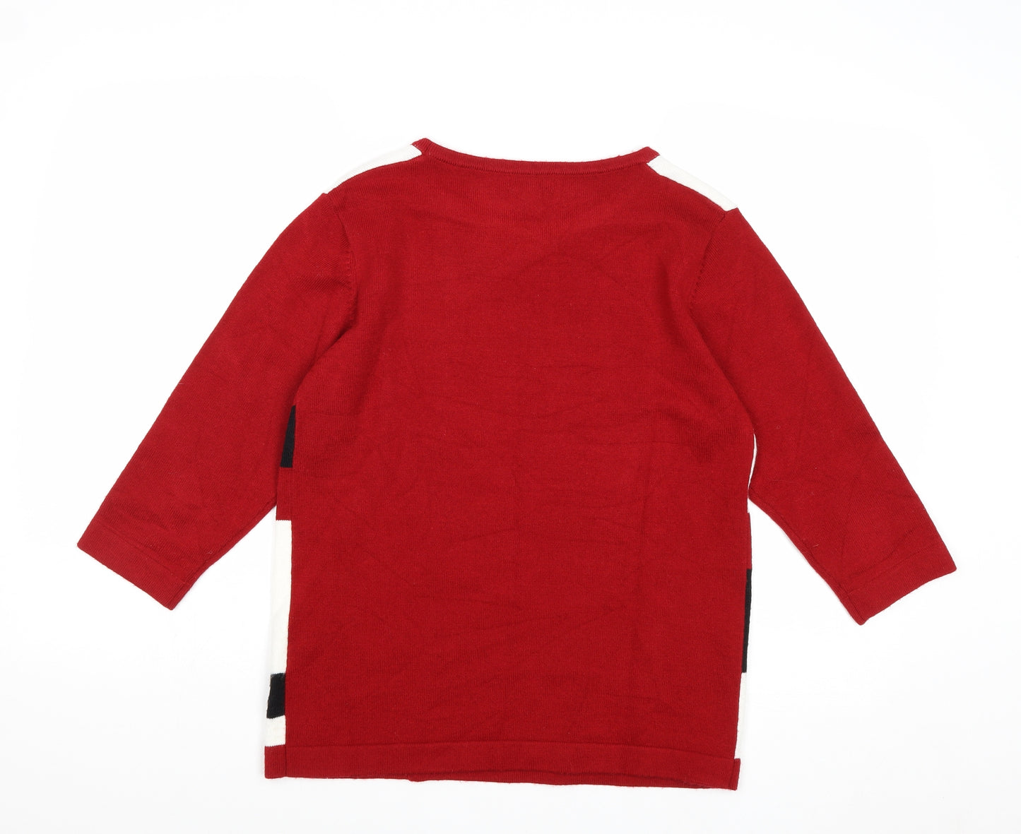 Paramour Womens Red Round Neck Geometric Acrylic Pullover Jumper Size S