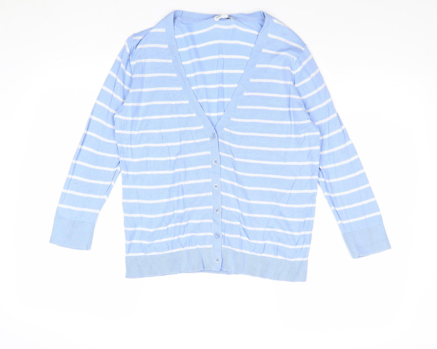 Gap Womens Blue V-Neck Striped Cotton Cardigan Jumper Size S