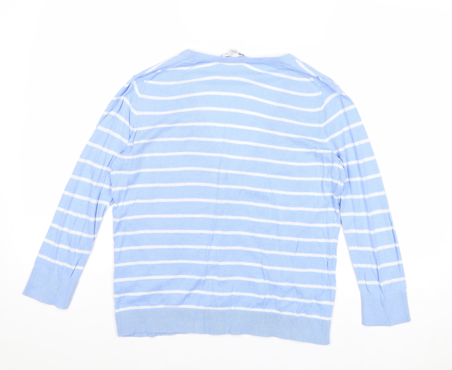 Gap Womens Blue V-Neck Striped Cotton Cardigan Jumper Size S