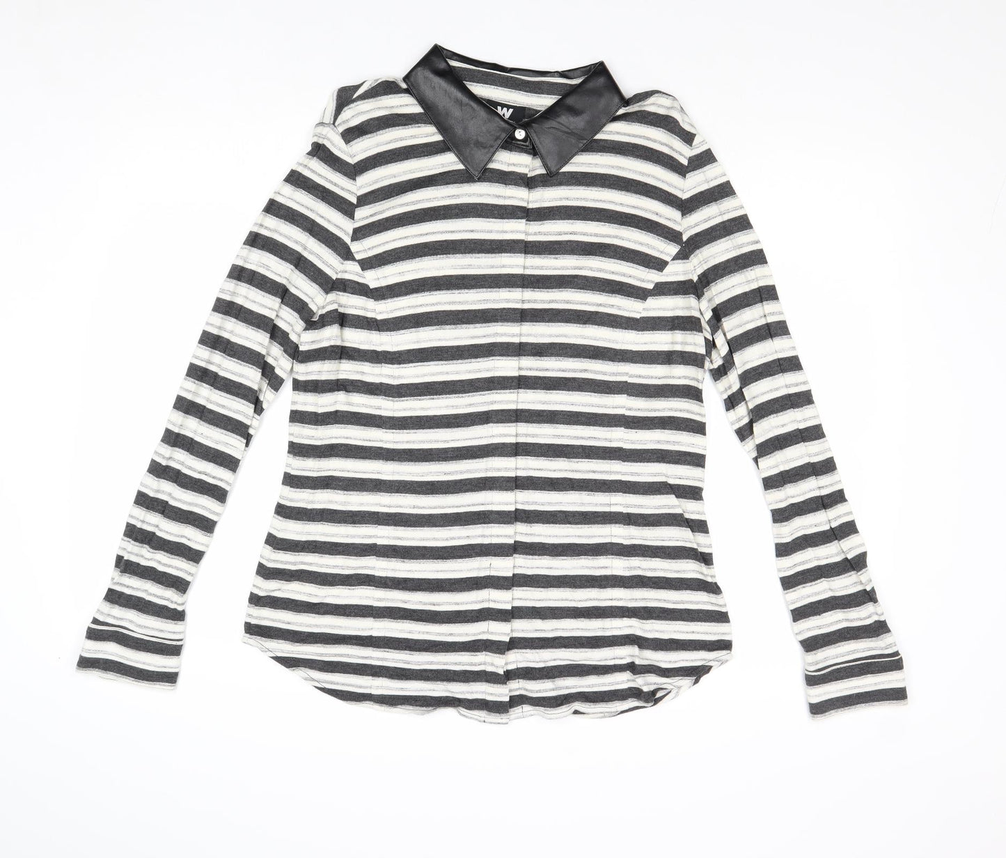 W By Worth Womens Grey Striped Viscose Basic Blouse Size 12 Collared