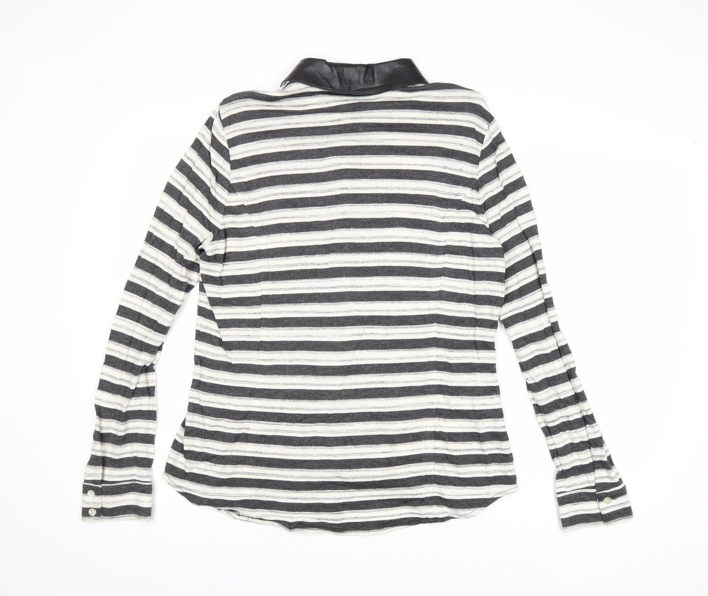 W By Worth Womens Grey Striped Viscose Basic Blouse Size 12 Collared