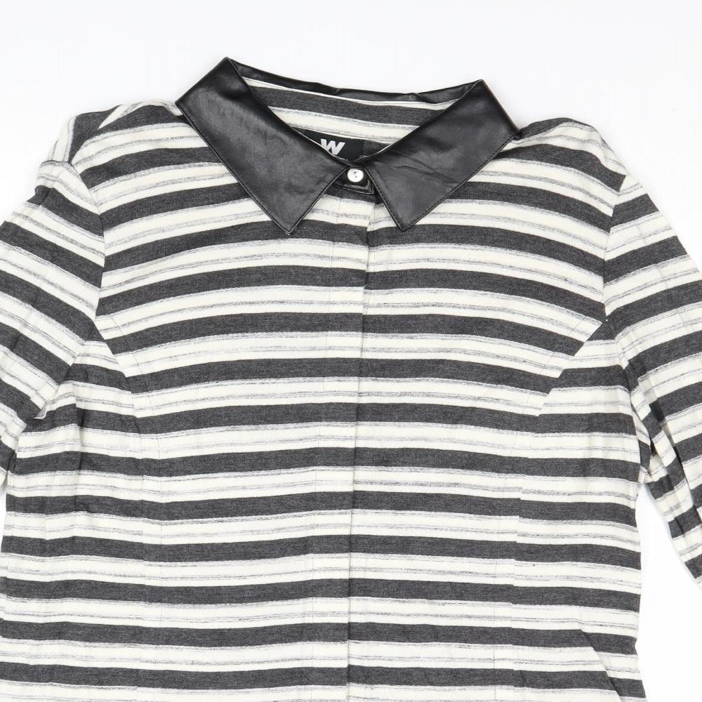 W By Worth Womens Grey Striped Viscose Basic Blouse Size 12 Collared