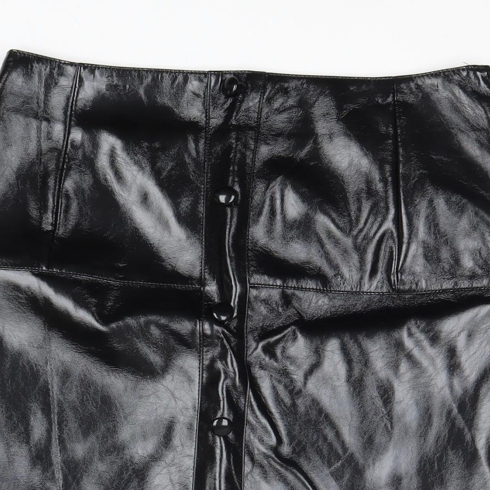 River Island Womens Black Polyurethane A-Line Skirt Size 8 Zip
