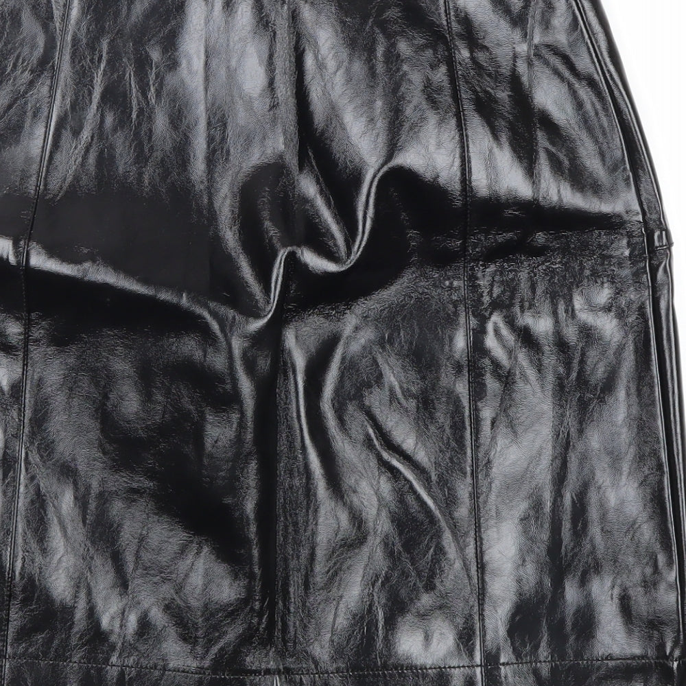 River Island Womens Black Polyurethane A-Line Skirt Size 8 Zip