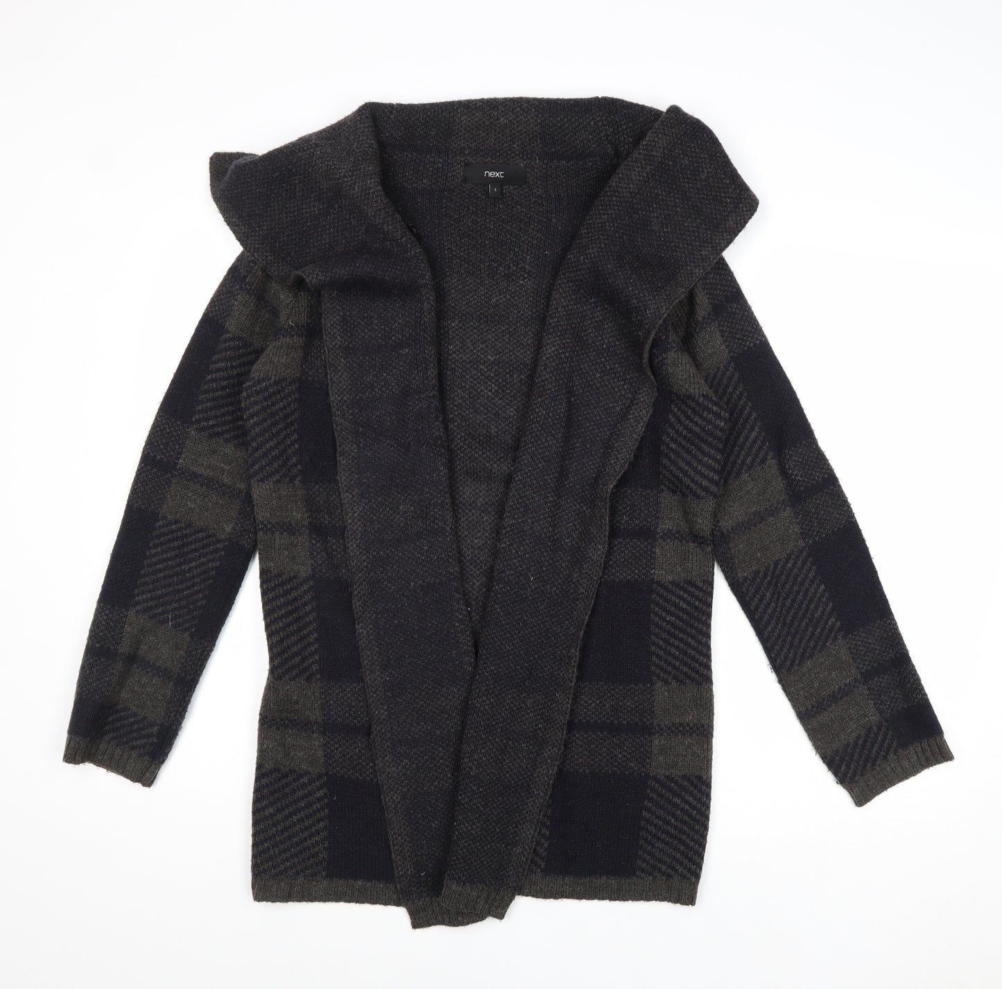 NEXT Womens Grey V-Neck Plaid Acrylic Cardigan Jumper Size S