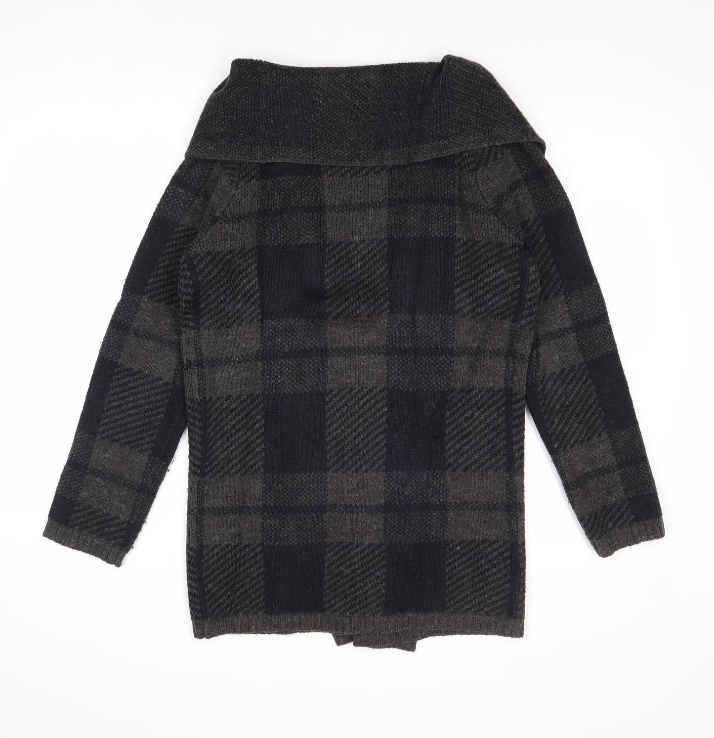 NEXT Womens Grey V-Neck Plaid Acrylic Cardigan Jumper Size S