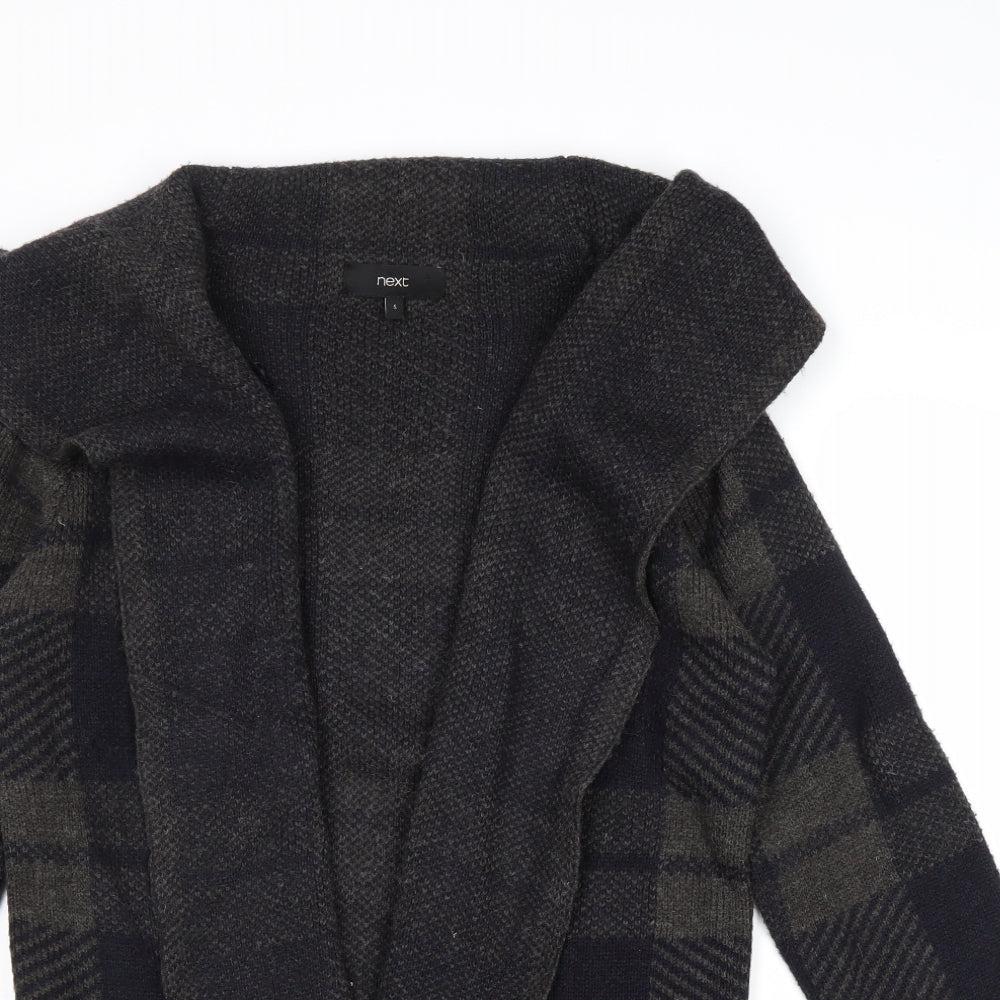 NEXT Womens Grey V-Neck Plaid Acrylic Cardigan Jumper Size S