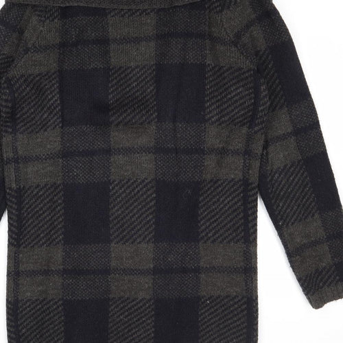 NEXT Womens Grey V-Neck Plaid Acrylic Cardigan Jumper Size S