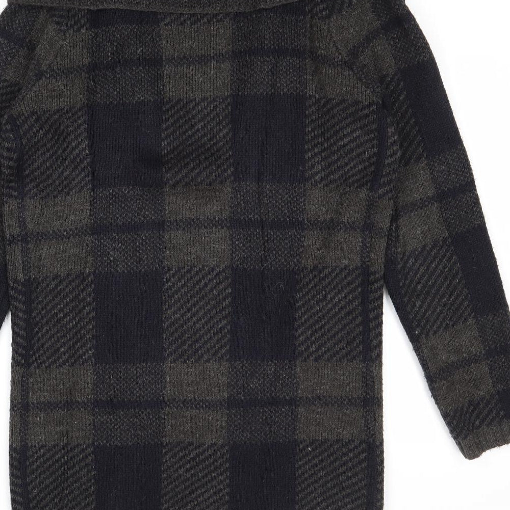 NEXT Womens Grey V-Neck Plaid Acrylic Cardigan Jumper Size S
