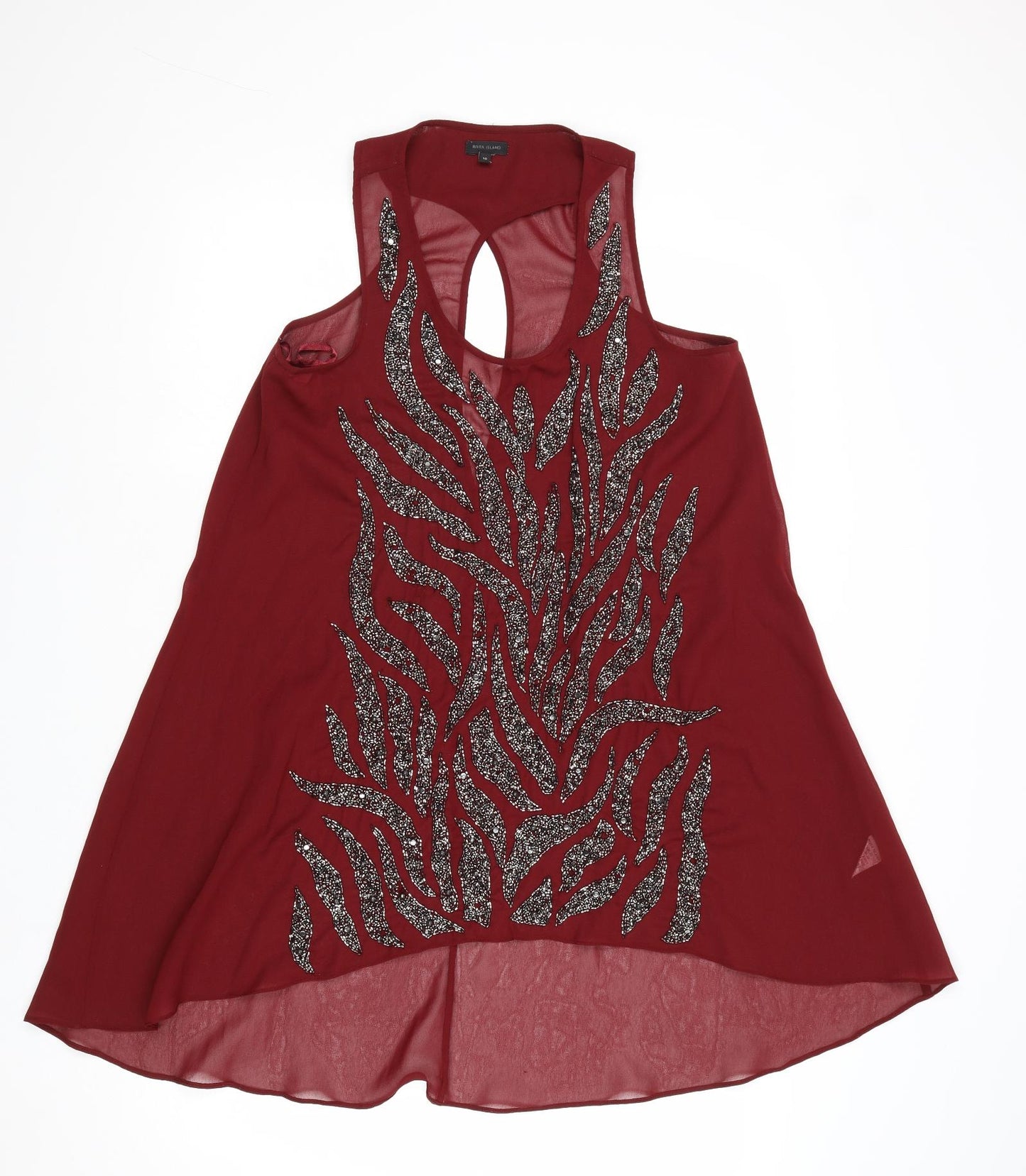 River Island Womens Red Polyester Basic Tank Size 10 Scoop Neck