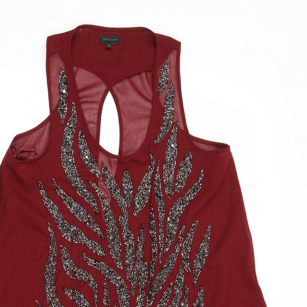 River Island Womens Red Polyester Basic Tank Size 10 Scoop Neck