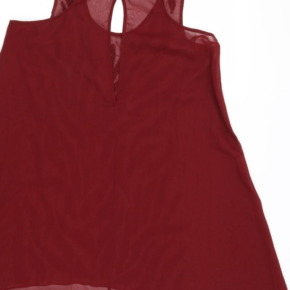 River Island Womens Red Polyester Basic Tank Size 10 Scoop Neck