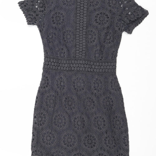 Oasis Womens Grey Geometric Cotton A-Line Size XS Round Neck Zip