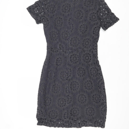 Oasis Womens Grey Geometric Cotton A-Line Size XS Round Neck Zip