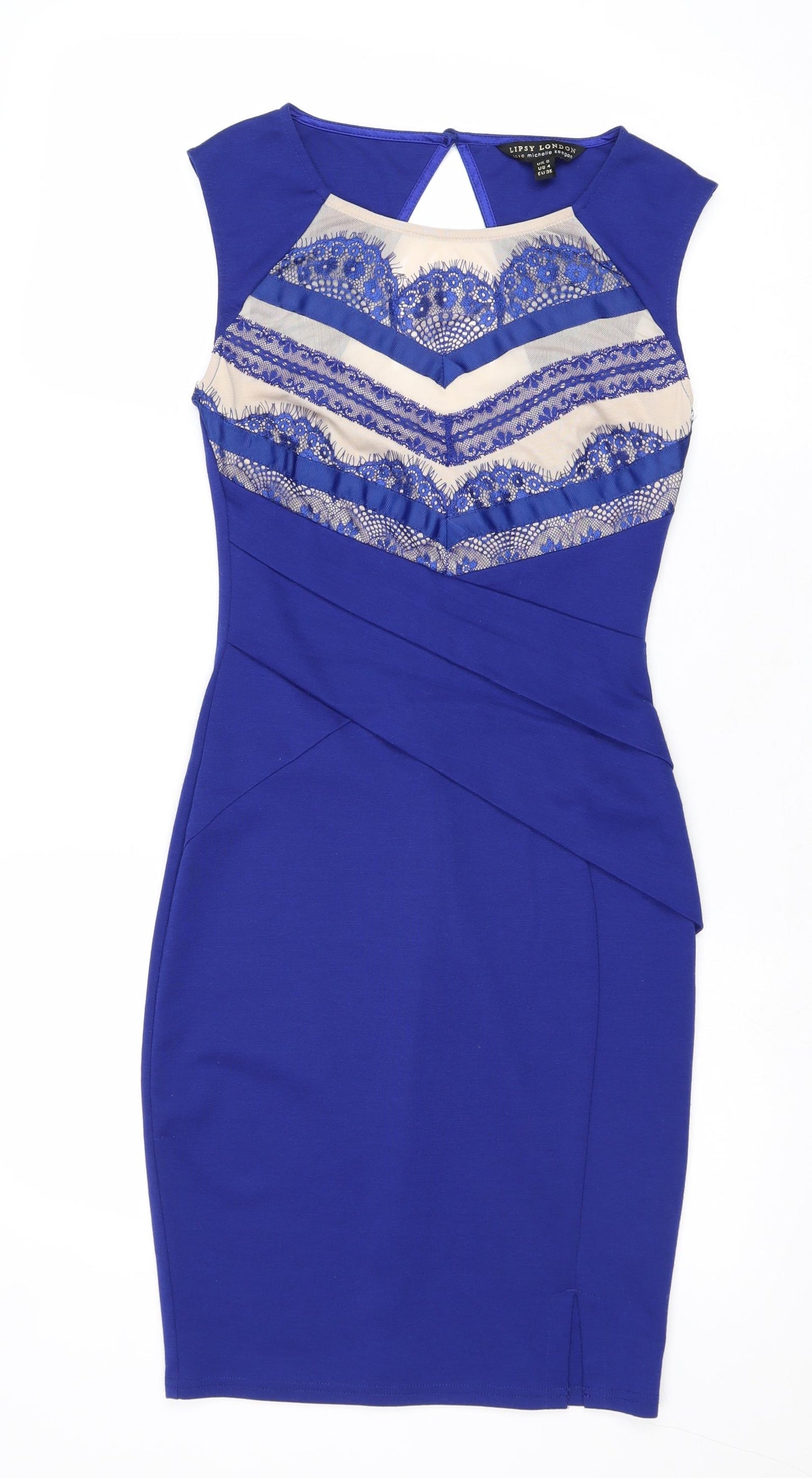 Lipsy Womens Blue Polyester Bodycon Size 8 Round Neck Zip