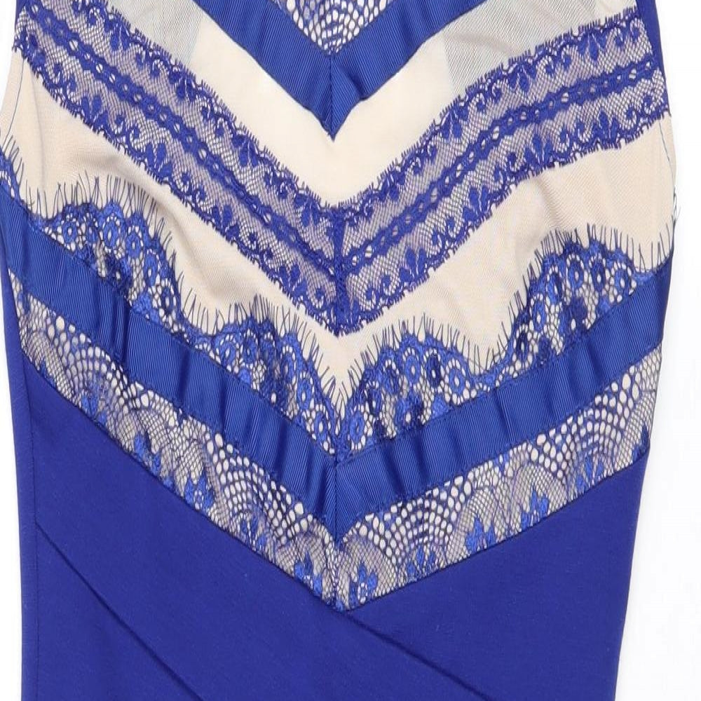 Lipsy Womens Blue Polyester Bodycon Size 8 Round Neck Zip