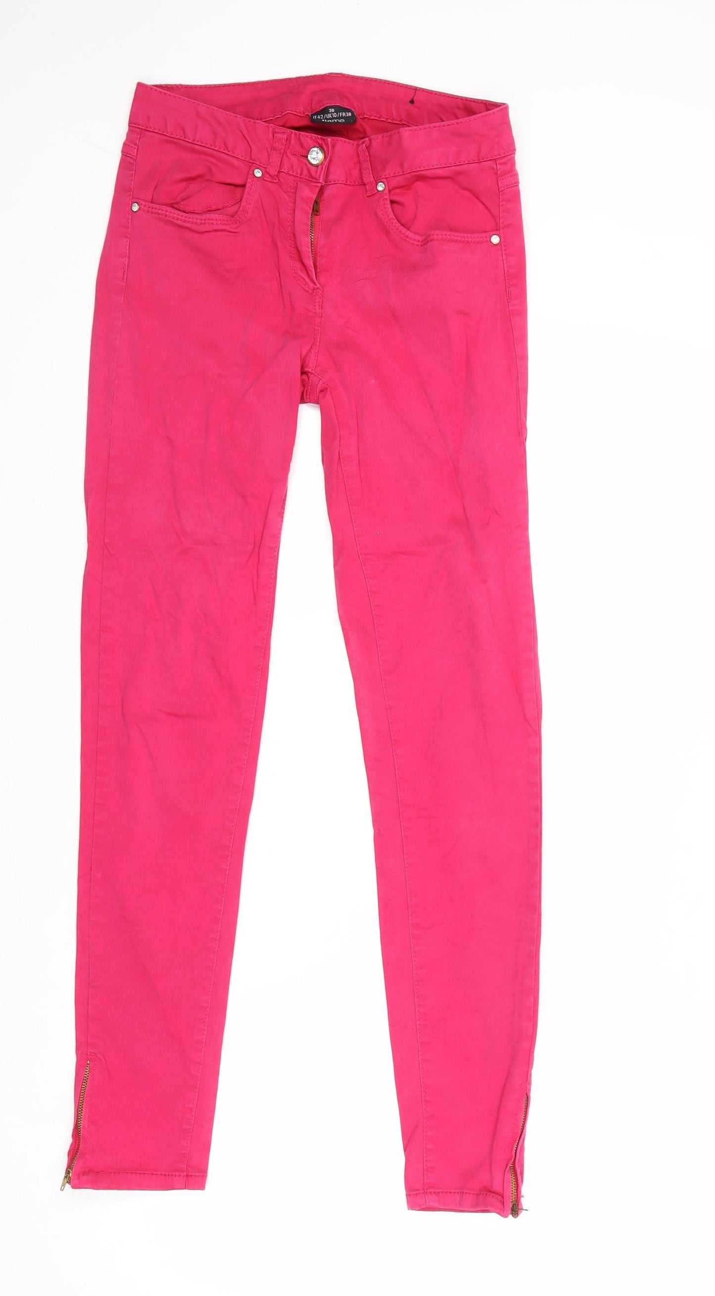 Flame Womens Pink Cotton Skinny Jeans Size 10 Regular Zip