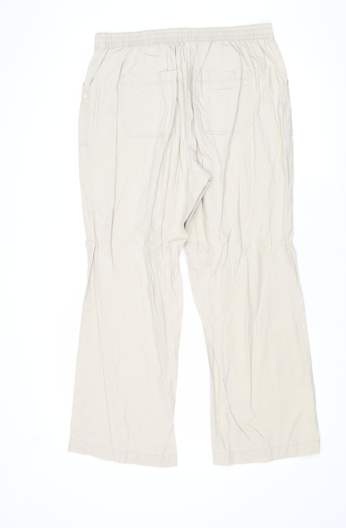Marks and Spencer Womens Beige Cotton Trousers Size 14 Regular Drawstring