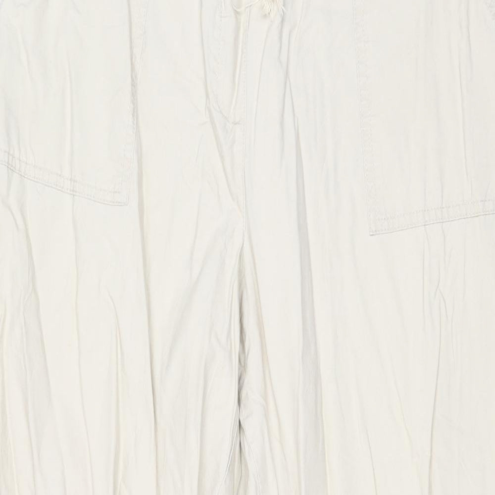 Marks and Spencer Womens Beige Cotton Trousers Size 14 Regular Drawstring