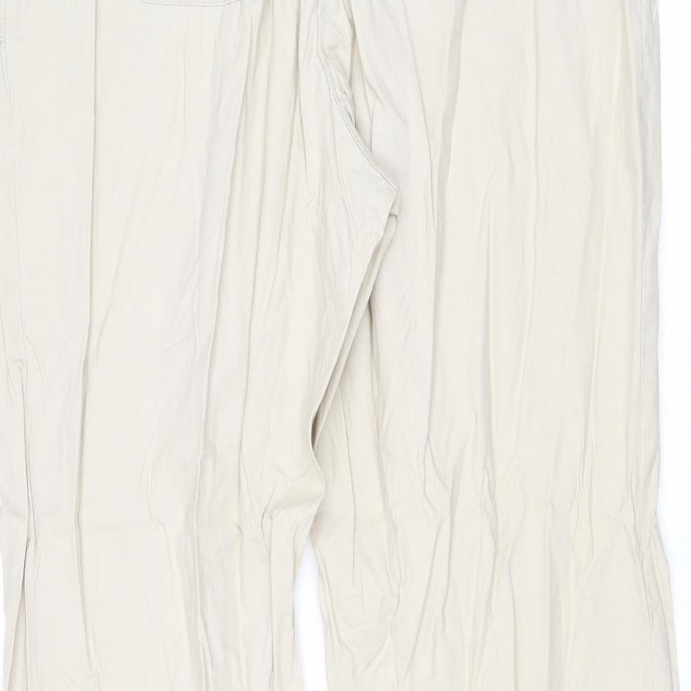 Marks and Spencer Womens Beige Cotton Trousers Size 14 Regular Drawstring