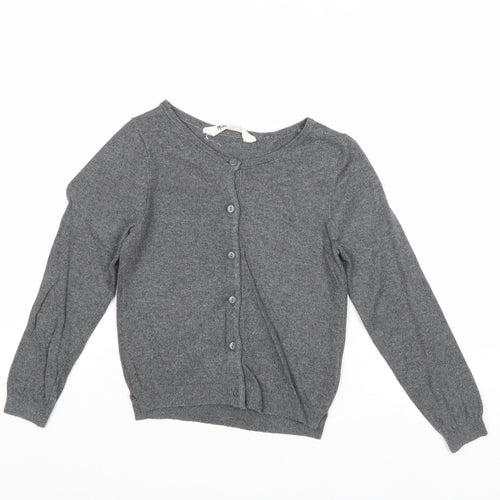 H&M Girls Grey Round Neck Cotton Cardigan Jumper Size 5-6 Years Button