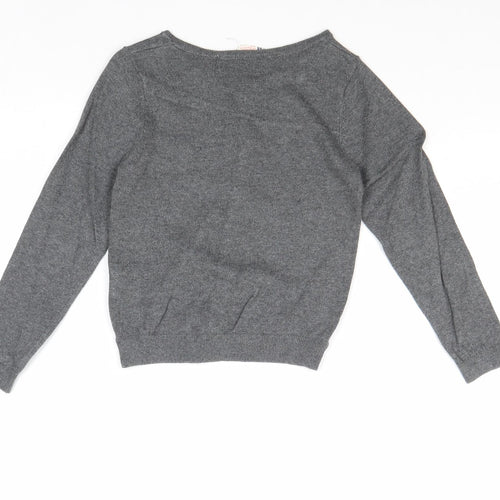 H&M Girls Grey Round Neck Cotton Cardigan Jumper Size 5-6 Years Button