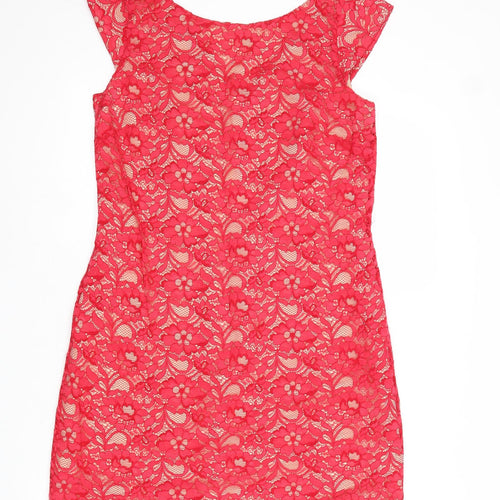 Oasis Womens Red Floral Polyamide A-Line Size 12 Round Neck Zip