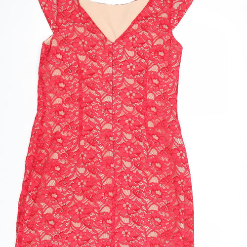 Oasis Womens Red Floral Polyamide A-Line Size 12 Round Neck Zip