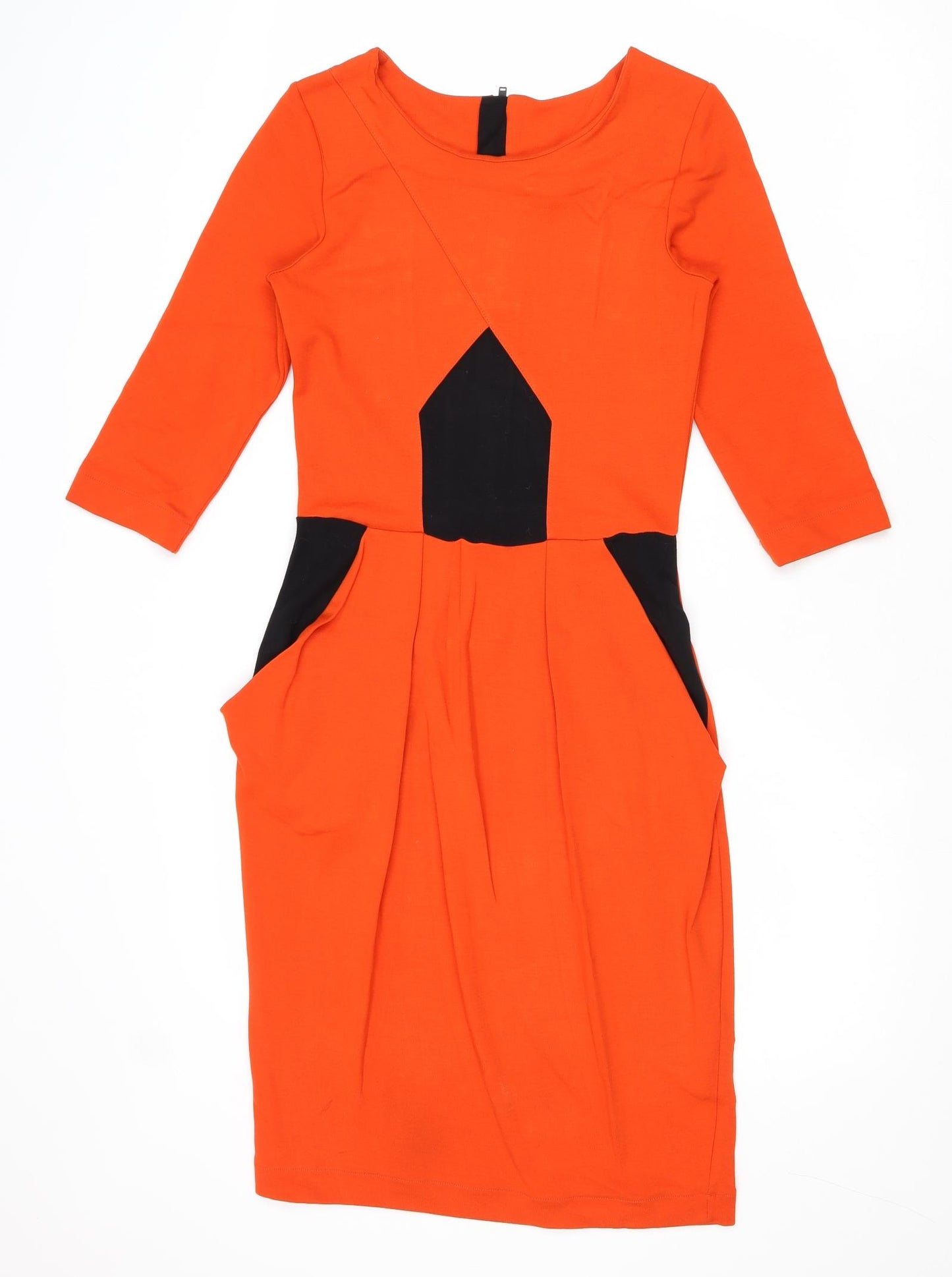 French Connection Womens Orange Colourblock Viscose A-Line Size 8 Round Neck Zip