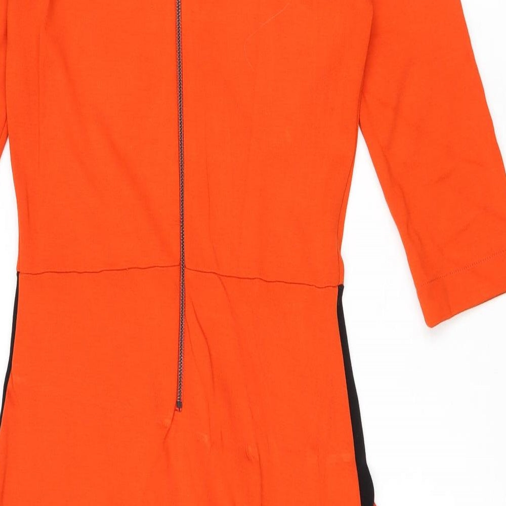 French Connection Womens Orange Colourblock Viscose A-Line Size 8 Round Neck Zip