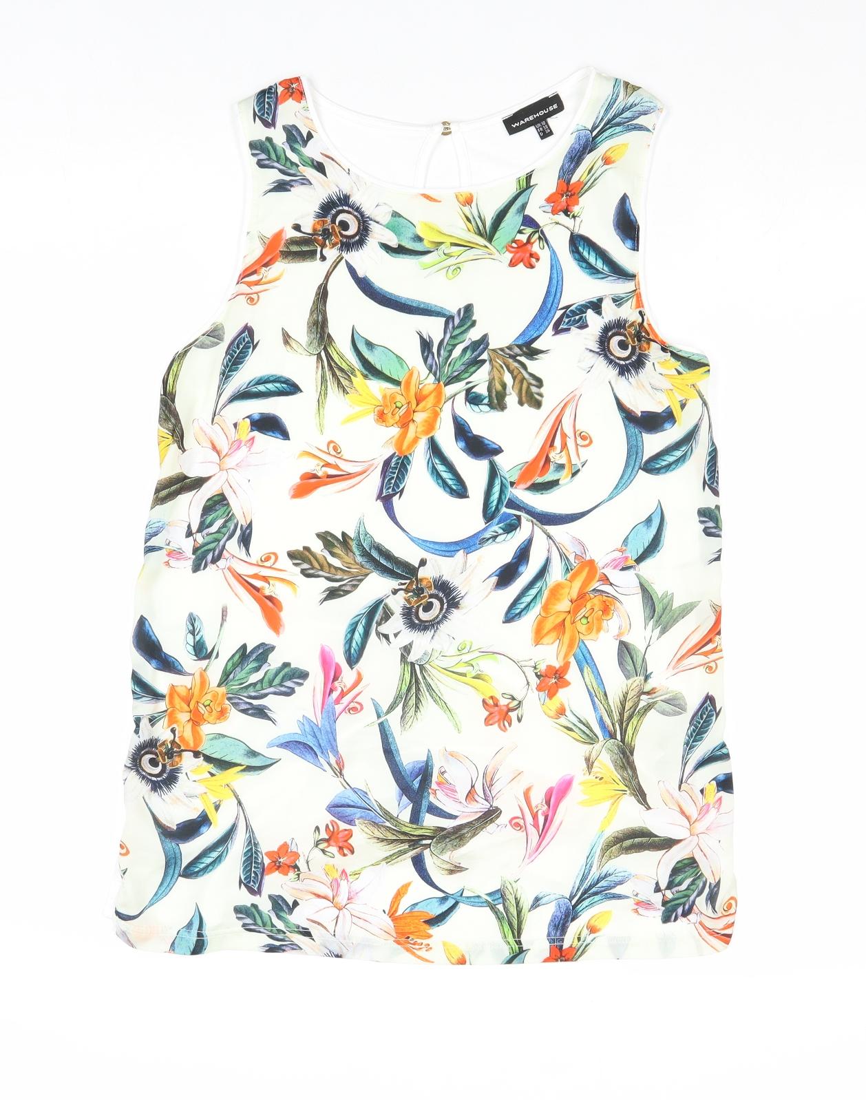 Warehouse Womens Multicoloured Geometric Polyester Basic Tank Size 10 Round Neck - Leaf Print