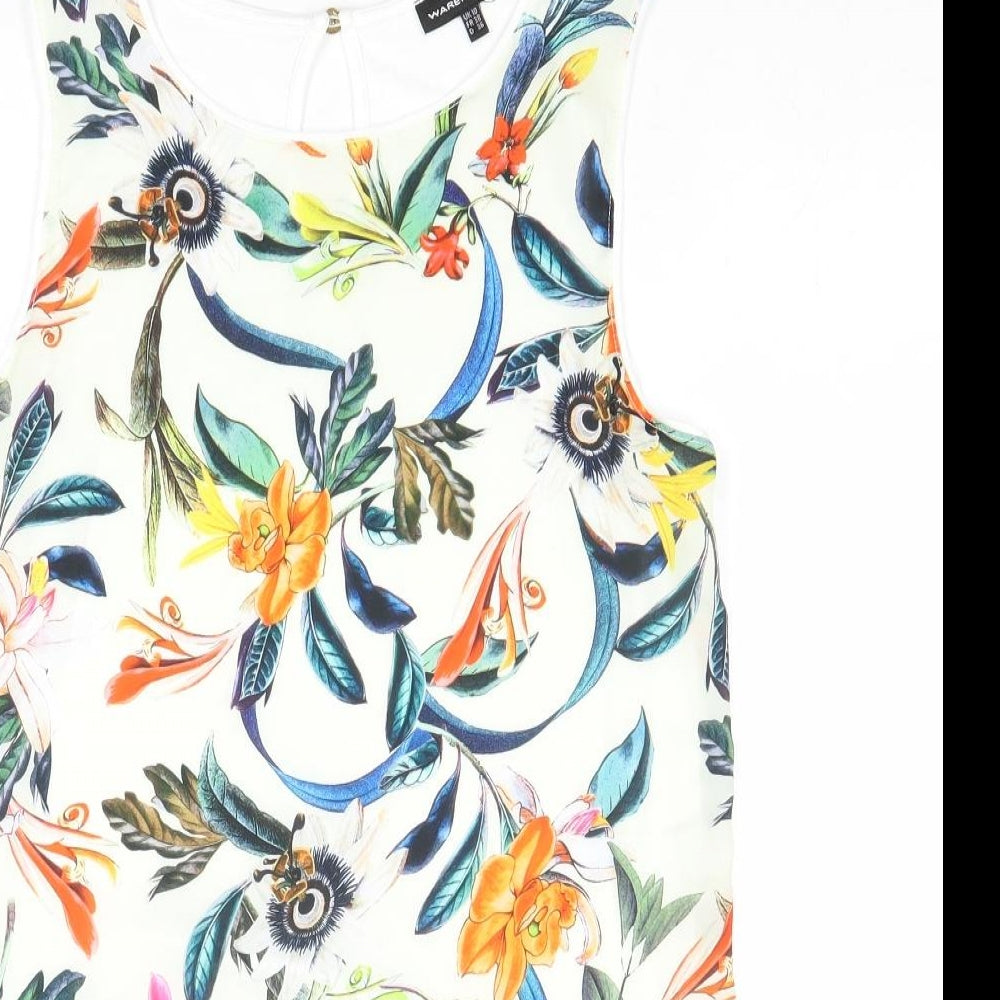 Warehouse Womens Multicoloured Geometric Polyester Basic Tank Size 10 Round Neck - Leaf Print